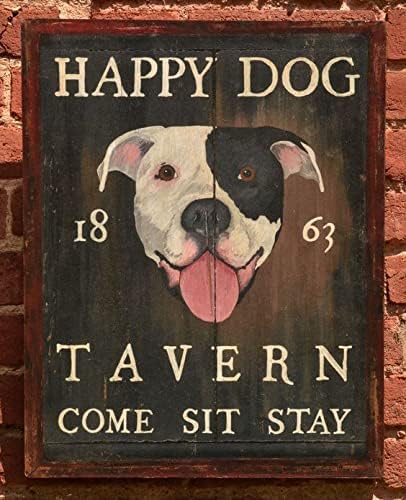 Wine Beer Pub - لافتة معدنية عتيقة بتصميم Happy Dog