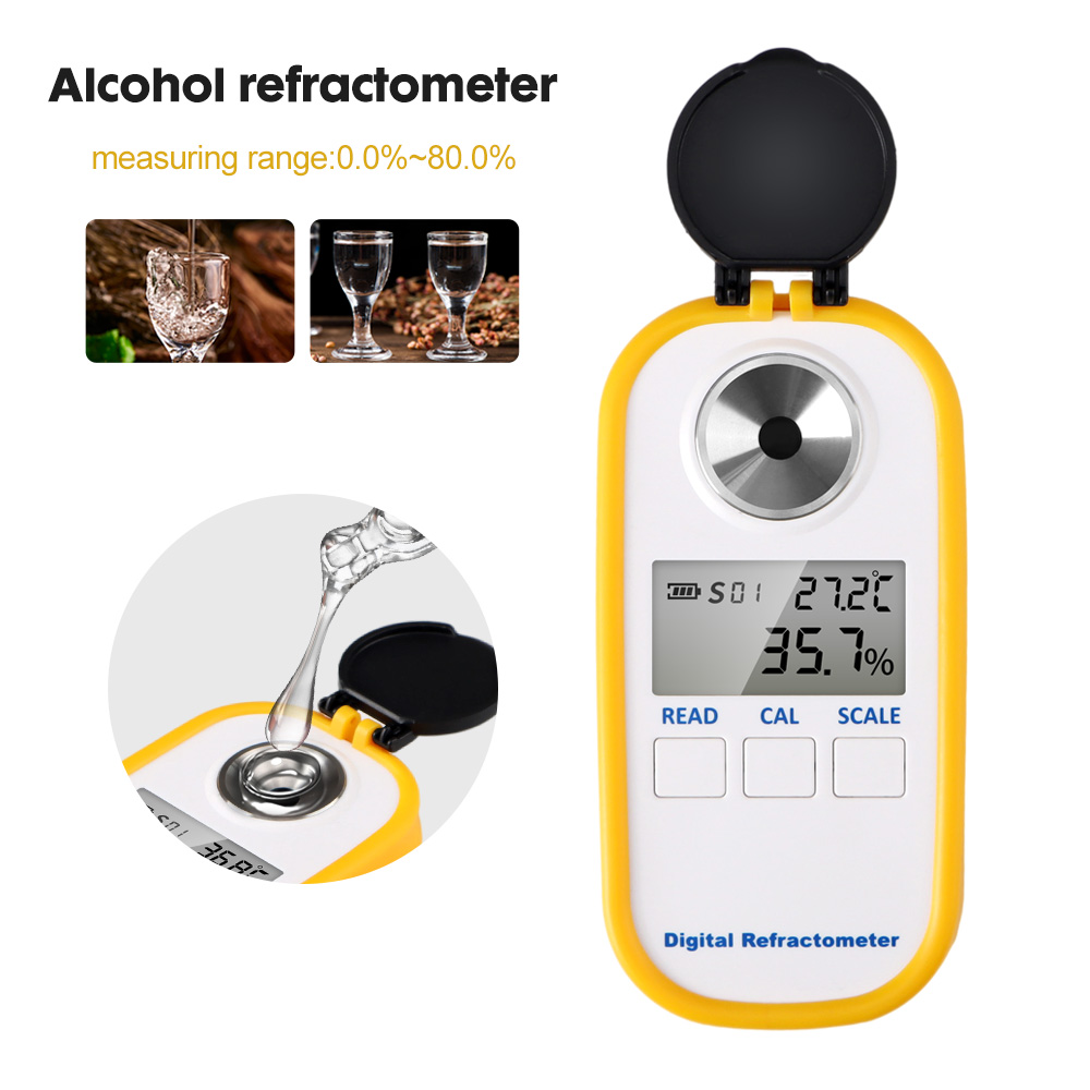 Wine Beer And Spirit - مقياس انكسار الكحول الرقمي 0-80% شاشة