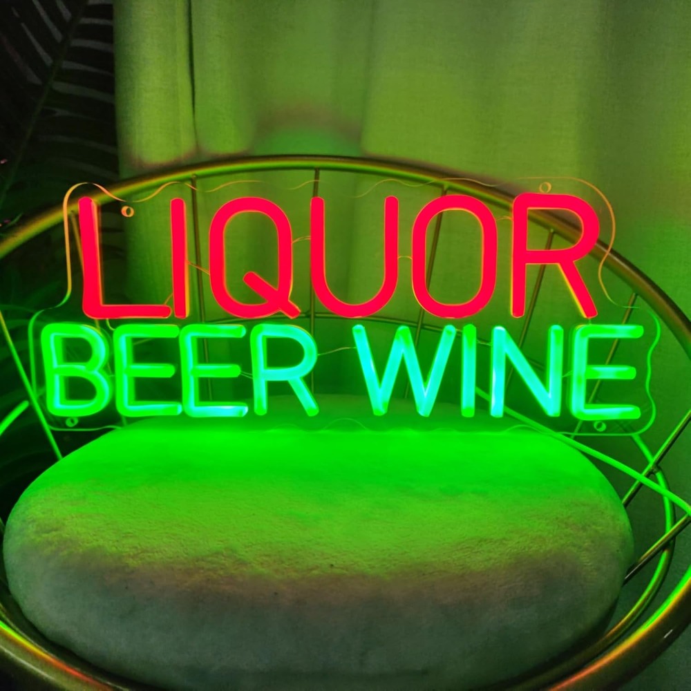 Wine Beer Whiskey Year - لافتة نيون LED للخمور والبيرة والنبيذ،