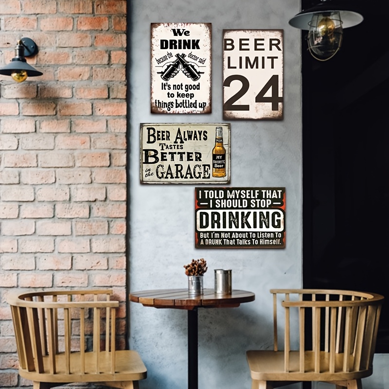 4 قطع لافتات معدنية عتيقة للبي - مراجعة Wine Beer Pub وسعره
