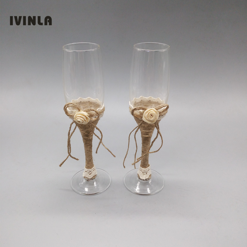 حار بيع 1 زوج ريفي الزفاف الشم - مراجعة Champagne Flute Pair وسعره